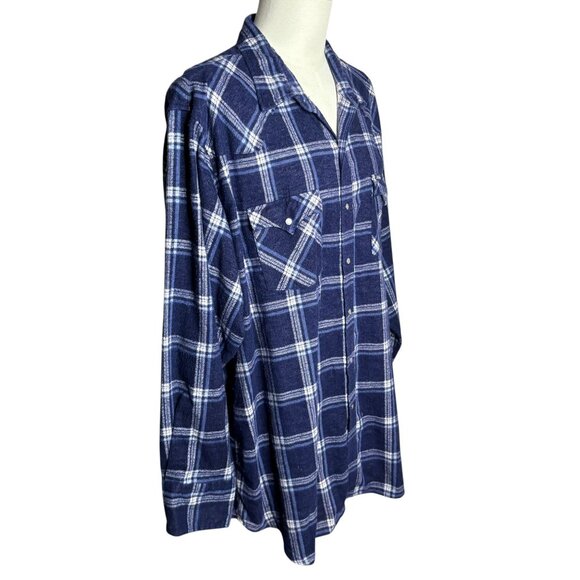 Vintage 90s Dickies Pearl Snap Western Shirt 2LX Blue Plaid Flannel Long Sleeve - Picture 5 of 6